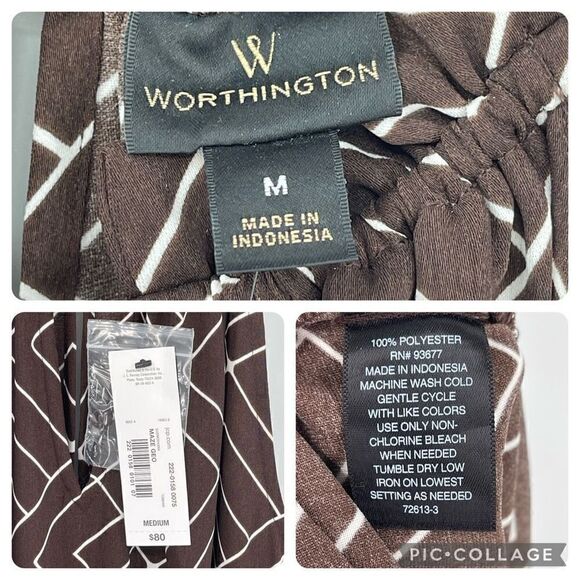 Worthington Maze Geo Sleeveless Wide Leg Cropped Jumpsuit Women Medium Brown - Picture 7 of 8